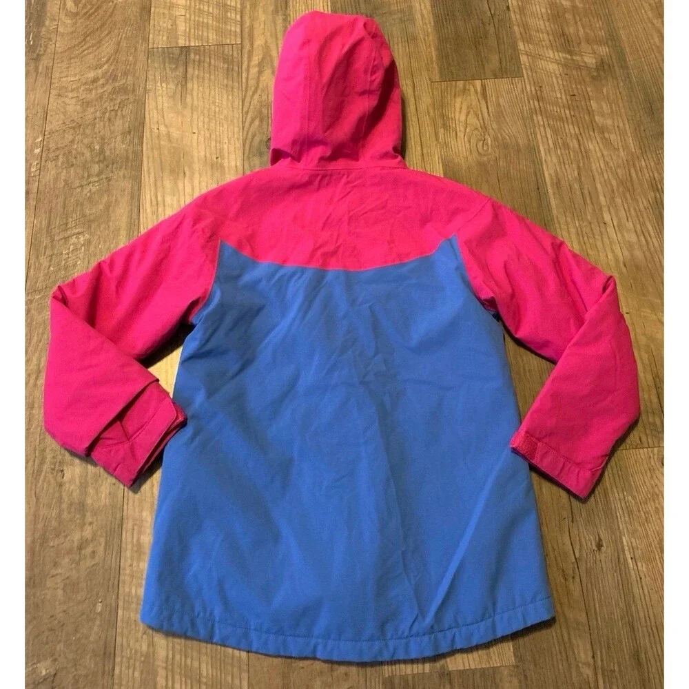 Patagonia Girls Pink Blue Hooded Jacket Girls M (10) The Zipper Doesn’t Work